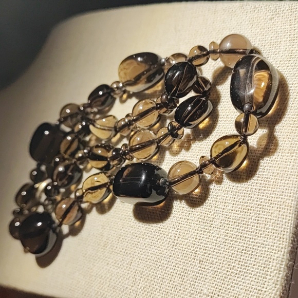 Smoke Brown Semi Precious Glass Stone Necklace Vintage New Condition - Picture 2 of 10